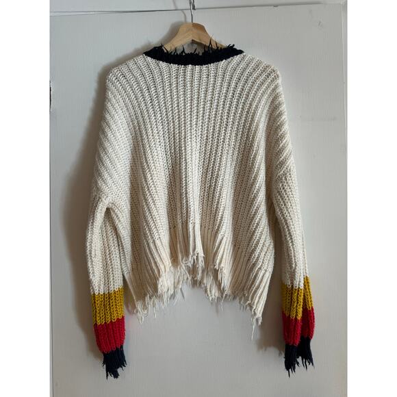 Wildfox Sneak out Stripe Palmett0 sweater color block tattered hem oversize M - Picture 4 of 7